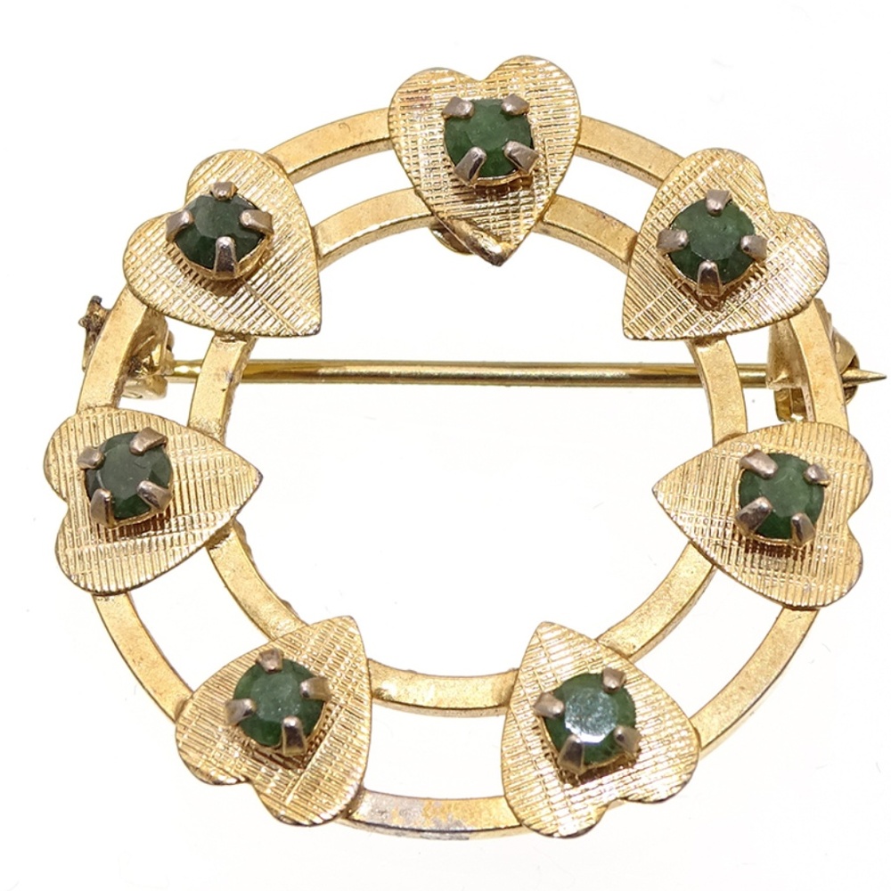 VINTAGE EMERALD HEART BROOCH 1/20 12k GOLD FILLED